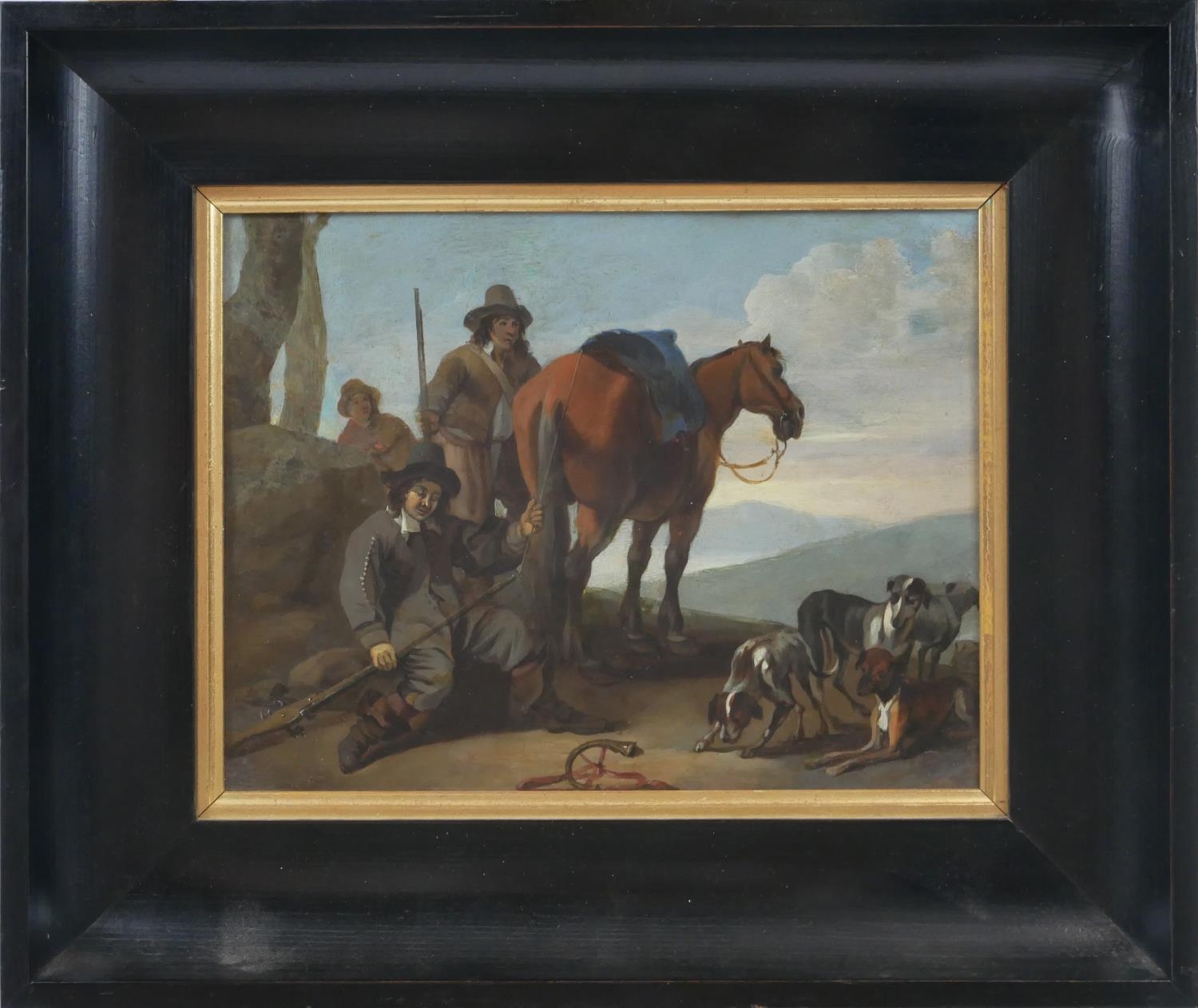 MANNER OF KAREL DUJARDIN, 1626 - 1678, A PAIR OF 17TH/18TH CENTURY OILS ON COPPER A hunter reloads - Bild 2 aus 14