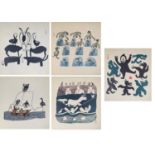 AFTER PITSEOLAK ASHOONA, 1904 - 1983, A SET OF FIVE INUIT PRINTS Unframed. (28cm x 25.5cm)