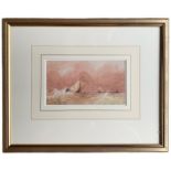 A 19TH CENTURY ENGLISH SCHOOL WATERCOLOUR, SAILBOATS OFF THE COAST Inscribed, signed verso, framed