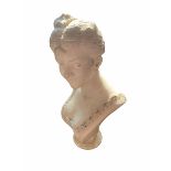 A 19TH CENTURY ITALIAN MARBLE BUST OF AN ELEGANT YOUNG LADY Raised on a socle base. (h 55cm x w 28cm