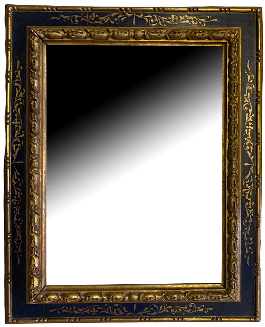 A 19TH CENTURY RENAISSANCE DESIGN CARVED GILTWOOD AND PAINTED MIRROR 52cm x 64cm - Image 2 of 4