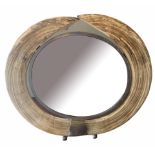 AN EARLY 20TH CENTURY HIPPOPOTAMUS TOOTH CIRCULAR TABLE MIRROR (h 43cm x 51.5cm)