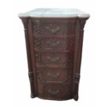 A VICTORIAN MAHOGANY PEDESTAL CHEST The white marble top above an arrangement of five drawers
