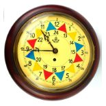 A MAHOGANY RAF DESIGN FUSÈE CIRCULAR WALL CLOCK With Arabic number markings and coloured segment