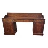 A LARGE 19TH CENTURY MAHOGANY PEDESTAL SIDEBOARD With galleried back above three drawers and oval