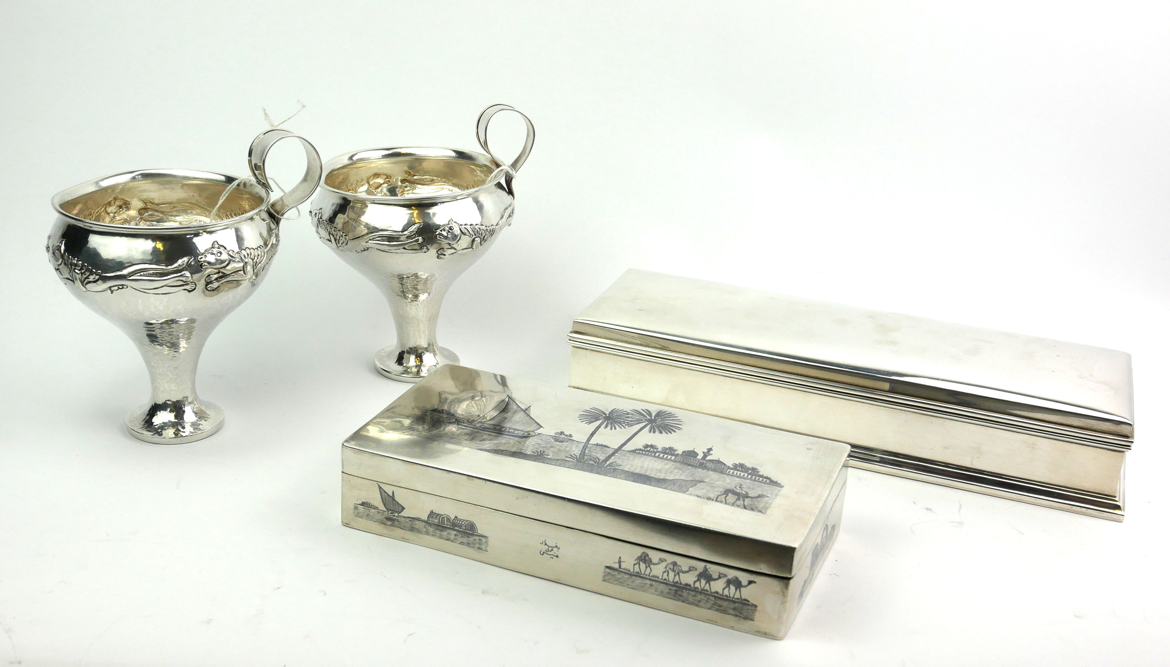 A COLLECTION OF CONTINENTAL SILVER AND WHITE METAL ITEMS To include a pair of Greek silver single - Image 2 of 2