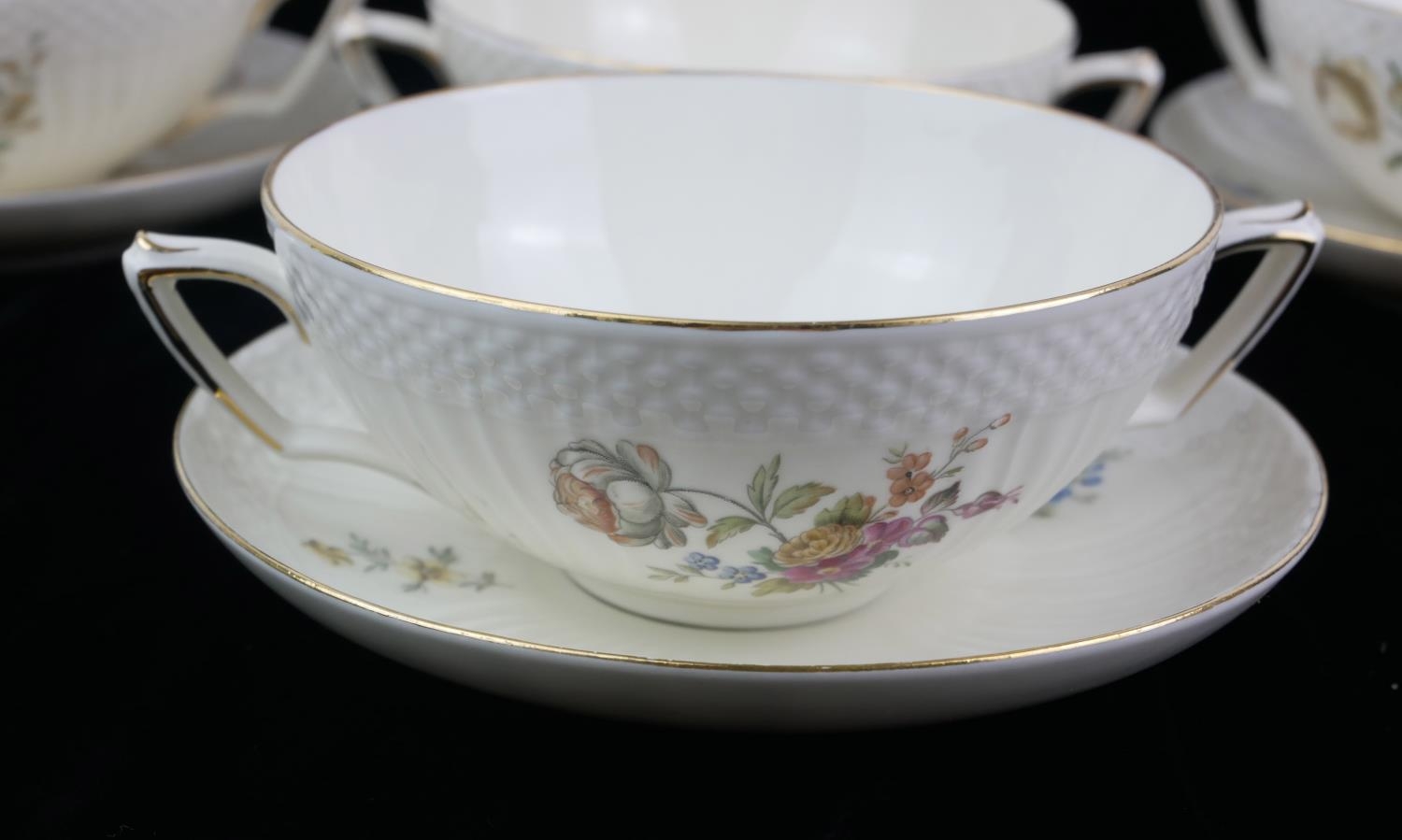 ROYAL COPENHAGEN, A SET OF FOUR VINTAGE DANISH PORCELAIN SOUP BOWLS Having twin handles and floral - Image 2 of 5