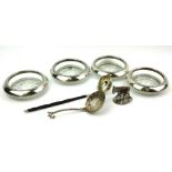 A SET OF FOUR STERLING SILVER AND CUT GLASS SPHERICAL ASHTRAYS With beaded edge to silver rim,