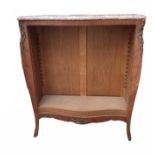 AN EARLY 20TH CENTURY FRENCH SERPENTINE KINGWOOD AND GILT METAL OPEN BOOKCASE The rouge marble top