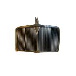 ROVER CARS, A VINTAGE CHROME CAR RADIATOR GRILL, rectangular form with mask finial and rover emblem.
