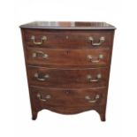 A MAHOGANY BOW FRONTED CHEST Having an arrangement of four long drawers, on bracket feet. (w 62cm