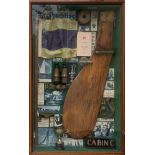YACHTING INTEREST, A VINTAGE WALL MOUNTED GLAZED DIORAMA DISPLAY Containing brass and teak rudder