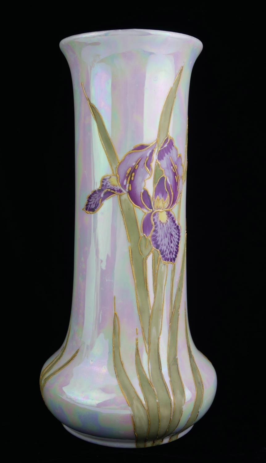 A GERMAN HEUBACH BROTHERS-AG JUGENSTIL PERIOD PORCELAIN CYLINDRICAL VASE Tubeline decorated to - Image 3 of 7