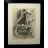 PAT BONNIN, HAITI, A 20TH CENTURY CHARCOAL PORTRAIT Female figure washing clothes, signed lower