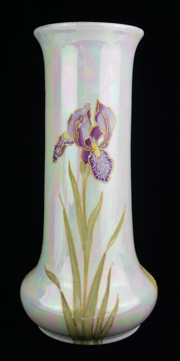 A GERMAN HEUBACH BROTHERS-AG JUGENSTIL PERIOD PORCELAIN CYLINDRICAL VASE Tubeline decorated to