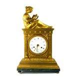 DAUTEL, AN EARLY 19TH CENTURY FRENCH GILT BRONZE AND MARBLE FIGURAL MANTLE CLOCK A classical form