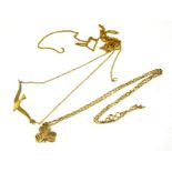 A COLLECTION OF EARLY 20TH CENTURY 9CT GOLD NECKLACES To include a fine link necklace, a bird in