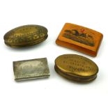 A COLLECTION OF FOUR 19TH CENTURY SNUFF BOXES To include a white metal box with fine engraved