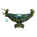 A DECORATIVE PORCELAIN PEDESTAL BOAT FORM BOWL Decorated with exotic parrots and Oriental