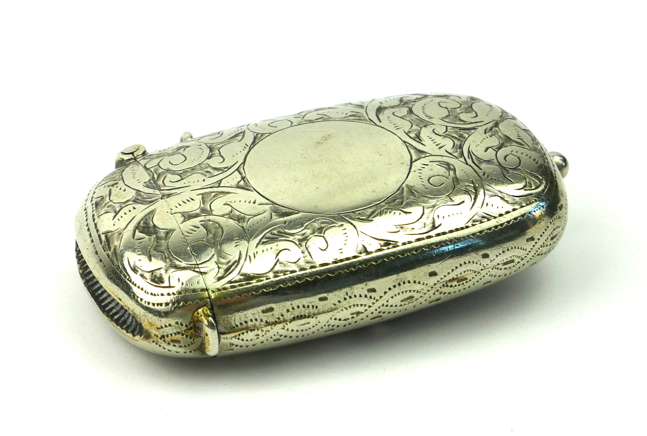 A VICTORIAN SILVER PLATED COMBINATION SOVEREIGN AND VESTA CASE With hinged compartments and
