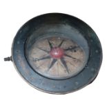 A 19TH CENTURY BRONZE CASED GIMBAL MOUNTED SHIPS COMPASS. (diameter 25cm) Condition: good,