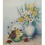 E.K. THODAY, AN EARLY 20TH CENTURY WATERCOLOUR Titled 'Spring Flowers', still life, two floral