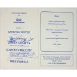 JIMMY GREAVES, AN AUTOGRAPHED SPORTING DINNER MENU, DATED 1998 Sopwell House, Food and Sport UK Ltd,