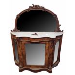 A VICTORIAN WALNUT CHIFFONIER With mirrored back above a serpentine marble top and three mirrored