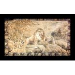 A large Japanese embroidered hanging of lions, Meiji period Size 227x140cm A forest clearing, the