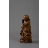 A charming Bamboo group of the Hehe Twins, 18th century - - H13.5cm L5.8cm W5.5cm - - the jovial