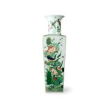 A large 'famille verte' 'Flowers of Four Seasons' Rouleau Vase, Guangxu Period, Qing Dynasty - -