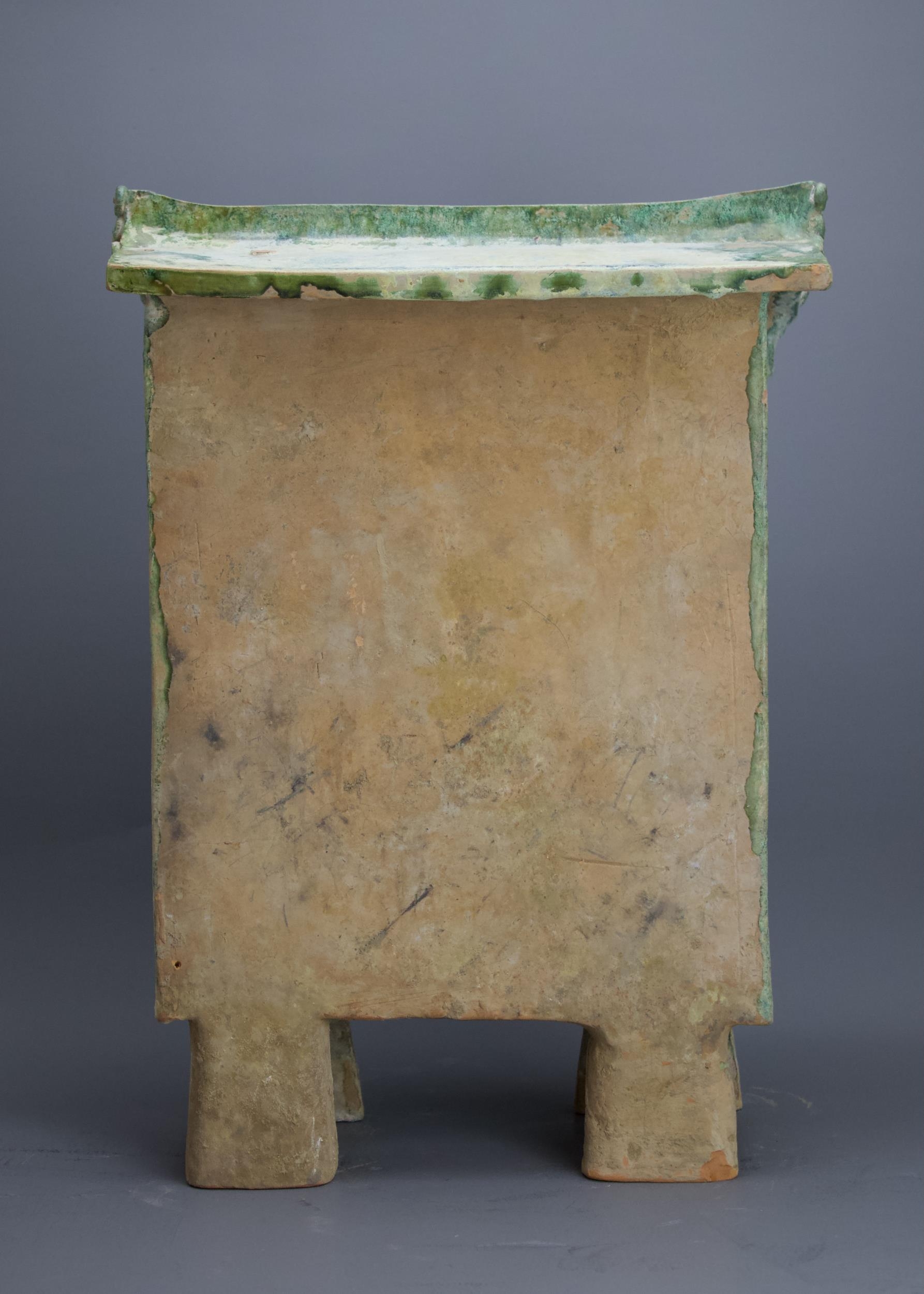 A rare green glazed pottery Watchtower, Han Dynasty - - H 46cm W 34cm D 21.5cm - - raised on four - Image 4 of 8