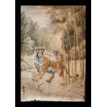 A pair of Japanese embroideries, Meiji period Size 118x183cm, tiger 120x170cm one with tigers and