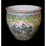 A Large Yellow Ground Famille Rose 'Figure' Chinese Fish Bowl, 19th Century - - D 52 cm - -