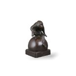A Japanese bronze figure of a gibbon, Taisho period - - H21.5cm L11.5cm W15cm - - with good dark