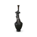 A Japanese bronze 'Iris' Vase, Meiji Period - - H35.5cm W11.5cm - - the elegant tall bottle vase