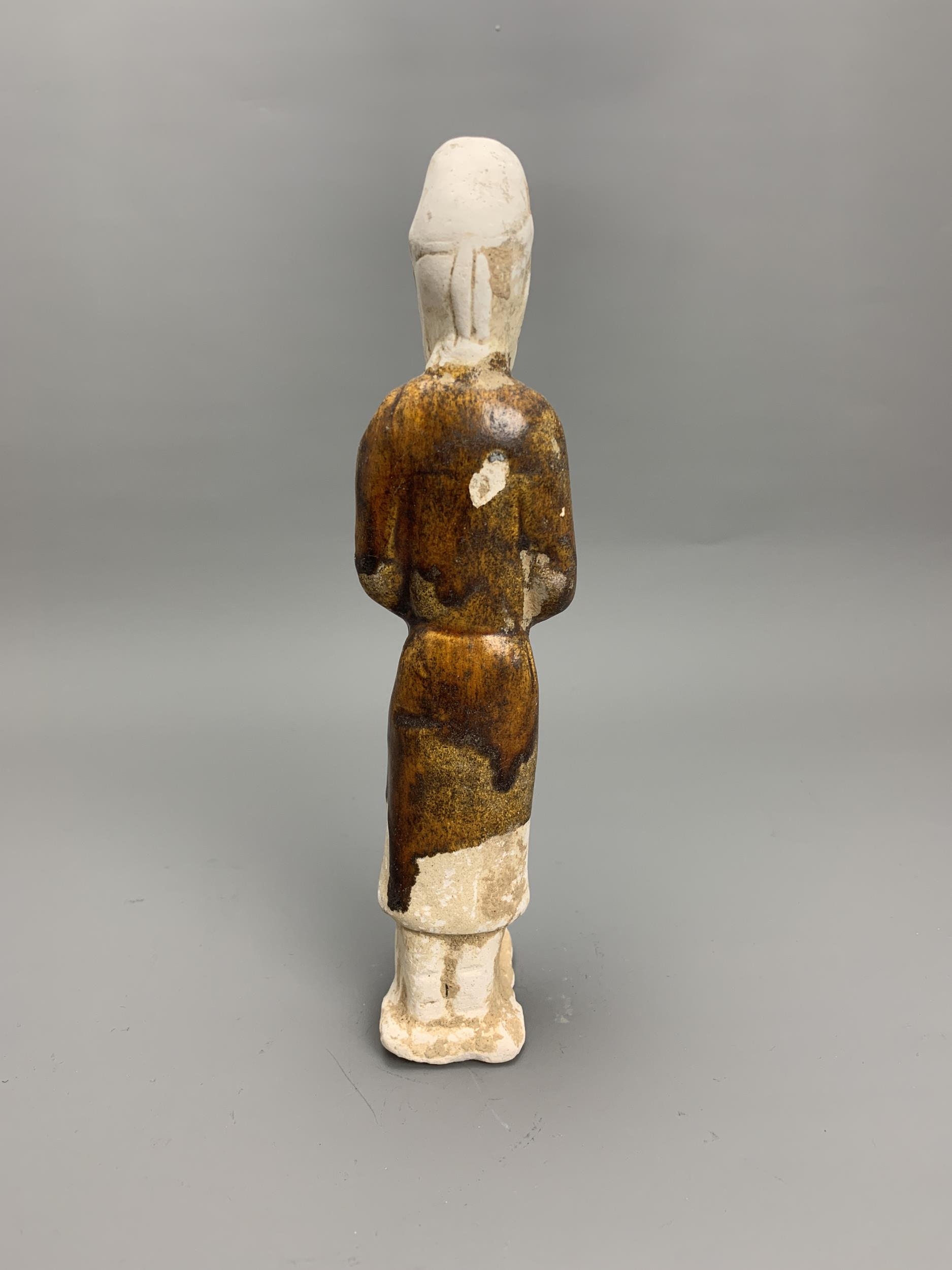 A chestnut glazed pottery tomb figure, Tang Dynasty H21cm L5.5cm the slender moustachioed figure - Image 4 of 8
