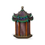 An attractive silver gilt and enamel Pagoda shaped Box, Republic period H18cm L12cm the detachable