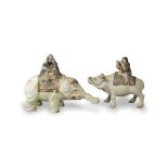 An Amusing Pair of Satsuma Beasts with Riders, c. 1900 - - The elephantW38cm H26cm - The