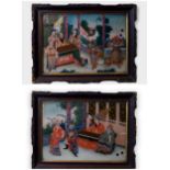 Two Paintings under Glass, Second half of the 19th Century SizeW36cm L49.5cm Representing scenes