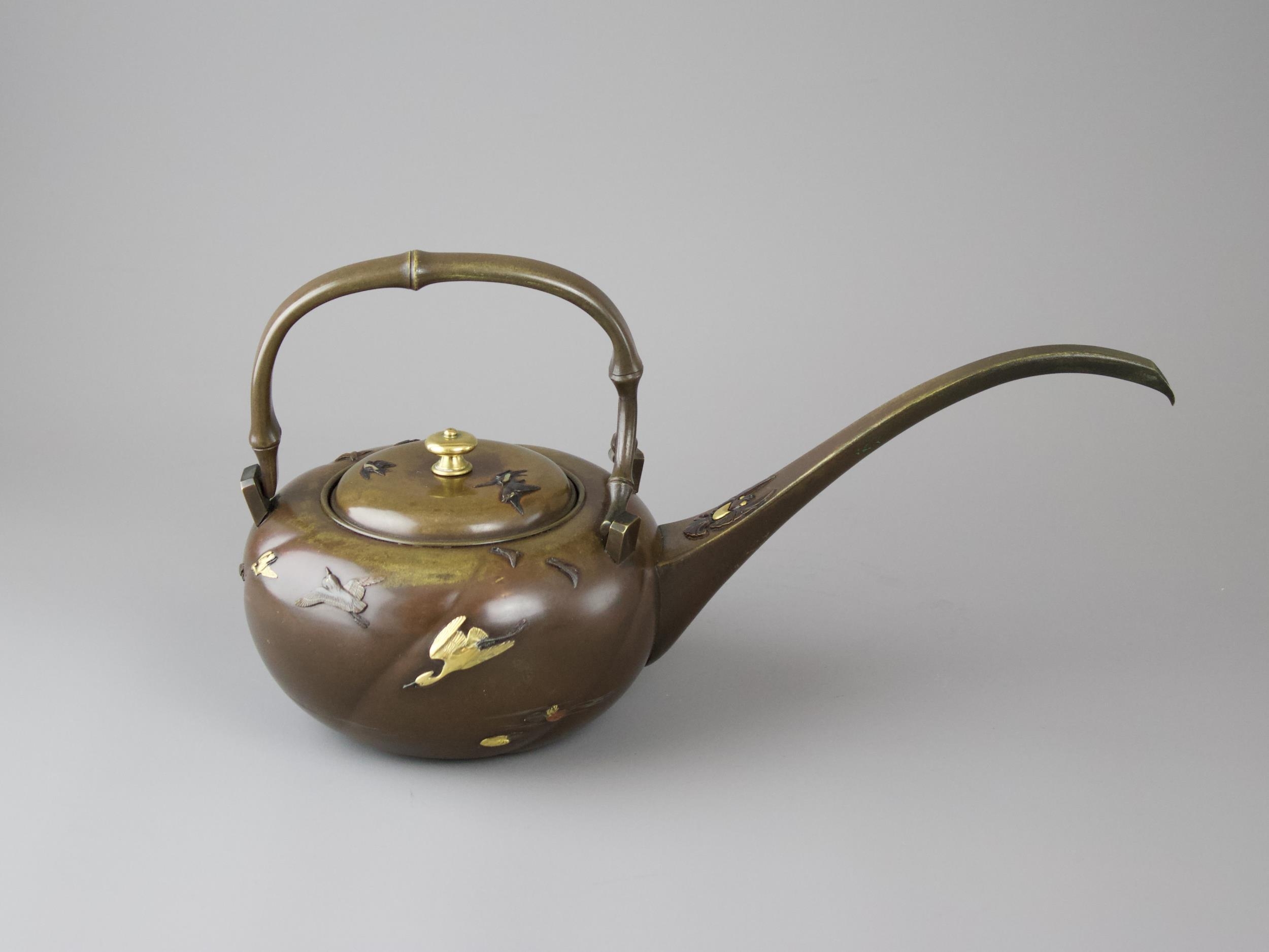 A Good Japanese mixed metal Sake Pot, by Miyabe Atsuyoshi, Meiji Period - - H15cm W13cm L27. - Image 2 of 9