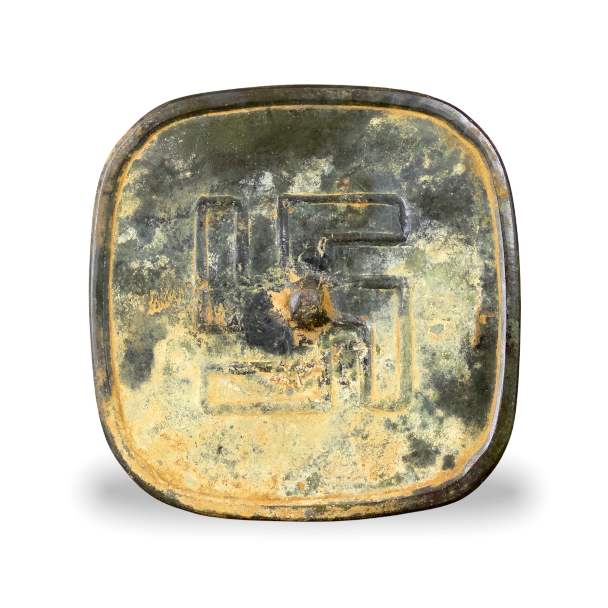 A square bronze 'swastika' mirror, Tang Dynasty - - L13.5cm W13.3cm