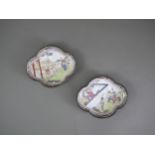A Pair of lobed Quatrefoil Canton Enamel 'The Romance of the Western Chamber' Dishes, Yongzheng