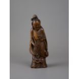 A good Bamboo carving of a standing Female Immortal, 18th century - - H15cm L8cm W5cm - - very