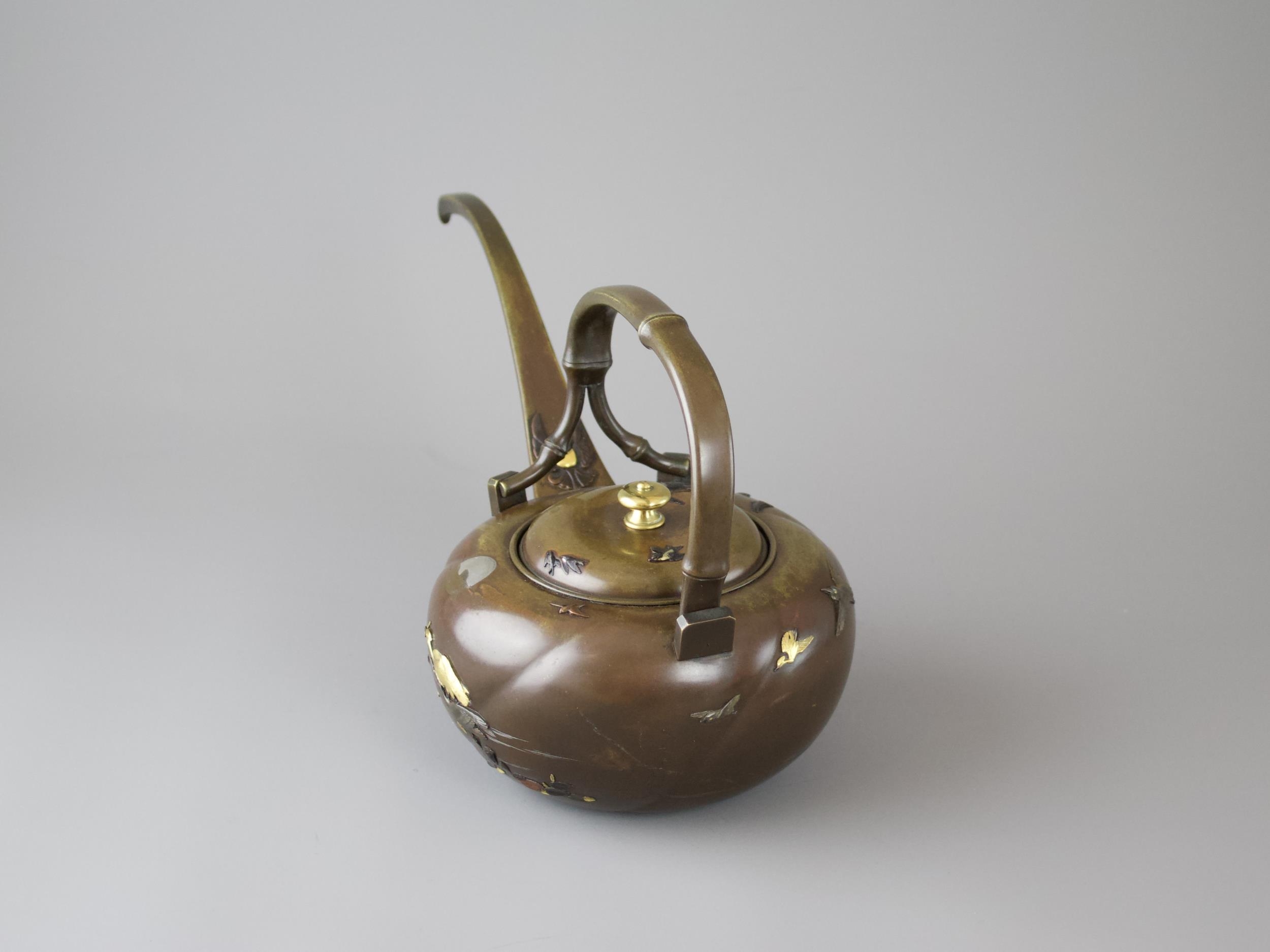 A Good Japanese mixed metal Sake Pot, by Miyabe Atsuyoshi, Meiji Period - - H15cm W13cm L27. - Image 5 of 9