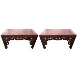 A PAIR OF 19TH CENTURY CHINESE HARDWOOD RECTANGULAR SIDE TABLES - With carved scrolled frieze and