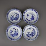 A Set of Four Small Blue and White 'Figure' Dishes, Chenghua Mark, Kangxi Period, Qing Dynasty - -