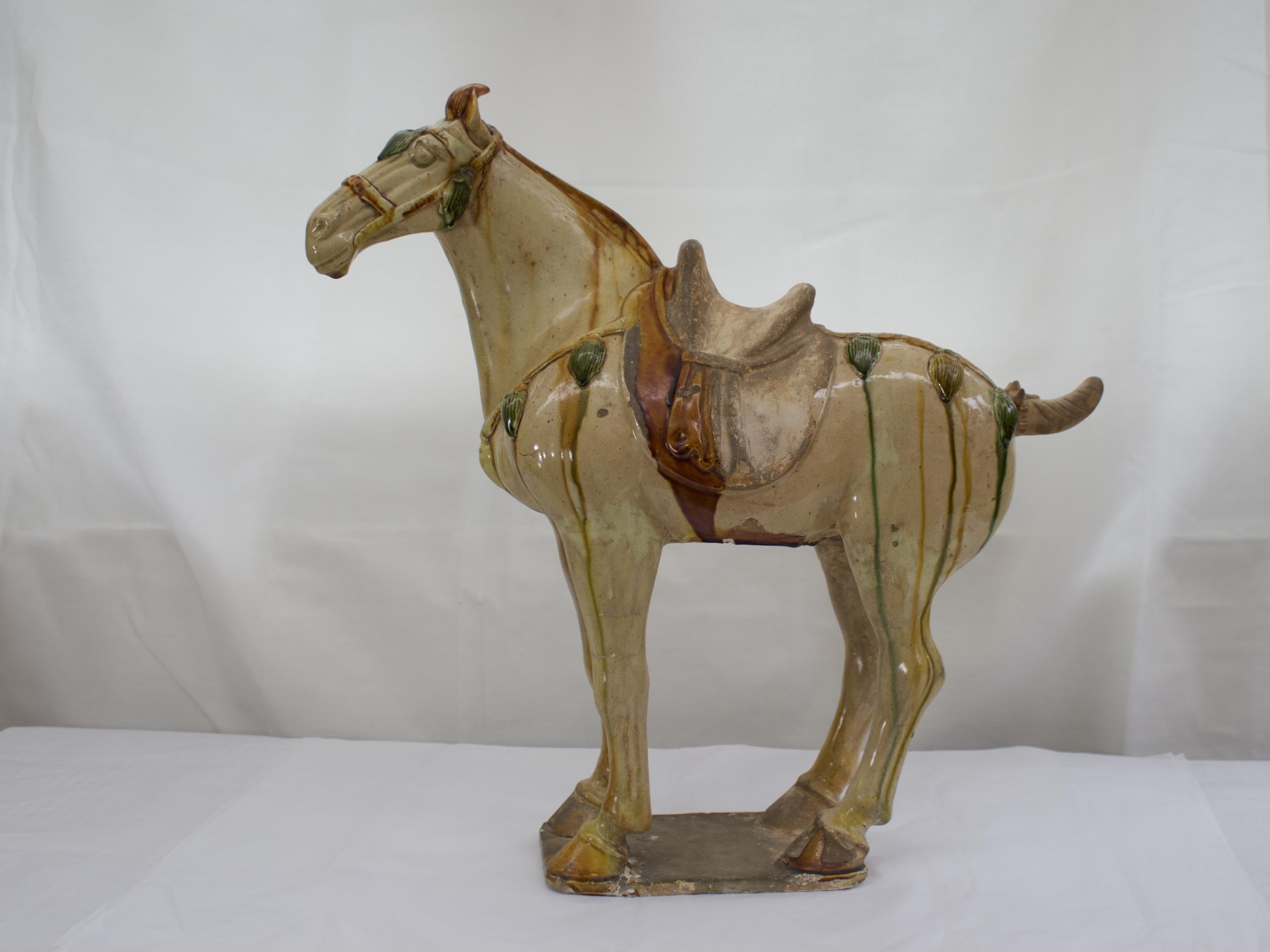 PROPERTY FROM COLLECTION IN CHESHIRE. - A Large Sancai glazed standing horse, Tang Dynasty , with TL - Image 2 of 8