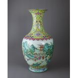 A finely enamelled 'famille rose' Bottle Vase, probably Jiaqing Period, Qing Dynasty - - H49 cm