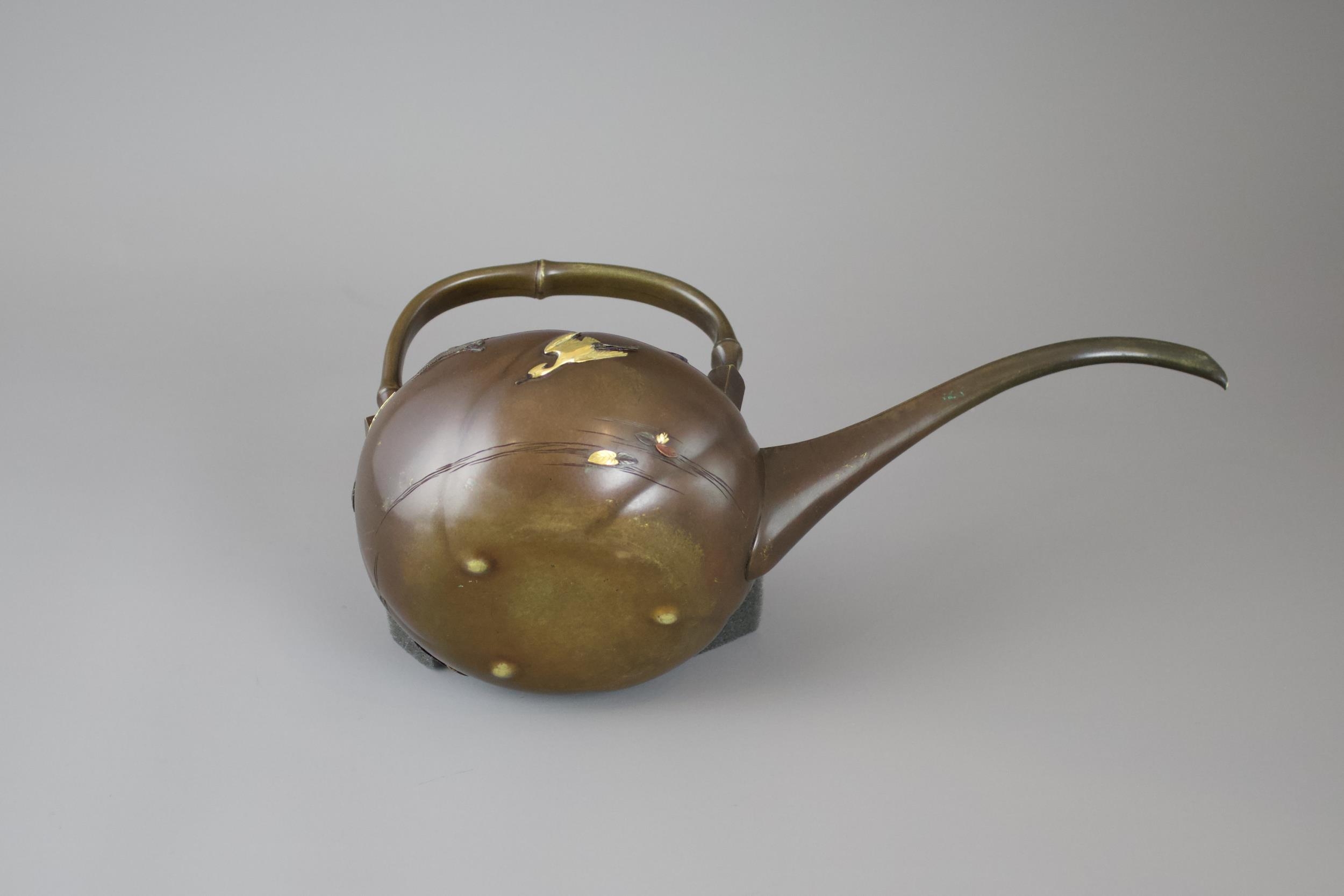A Good Japanese mixed metal Sake Pot, by Miyabe Atsuyoshi, Meiji Period - - H15cm W13cm L27. - Image 6 of 9